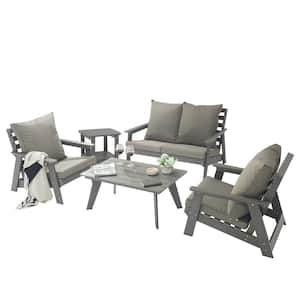 5-Pieces Outdoor Conversation Sets with Coffee Table in Beige Cushions