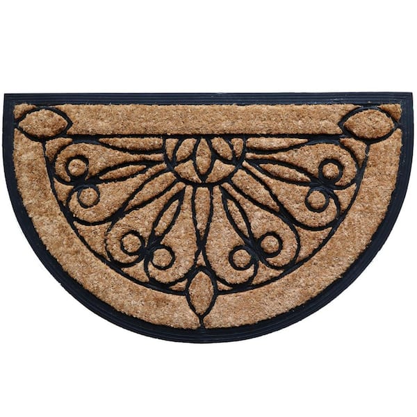 StyleWell Tulip Black 18 in. x 30 in. Rubber and Coir Half Round Non-Slip Indoor Outdoor Door Mat