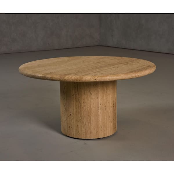 Modrest Lavaca Modern 31.5 in. Travertine Round Wood Coffee Table