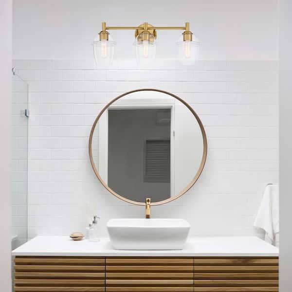 Summer Jazz 24 in. 3-Light Brushed Gold Transitional Vanity Light with Clear Glass Shades