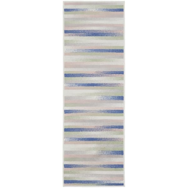 2 ft. x 8 ft. White Striped Washable Area Rug Runner Rug