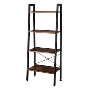 Industrial 54.13 in. Brown Wood 4-Shelf Ladder Bookcase with Storage Shelves