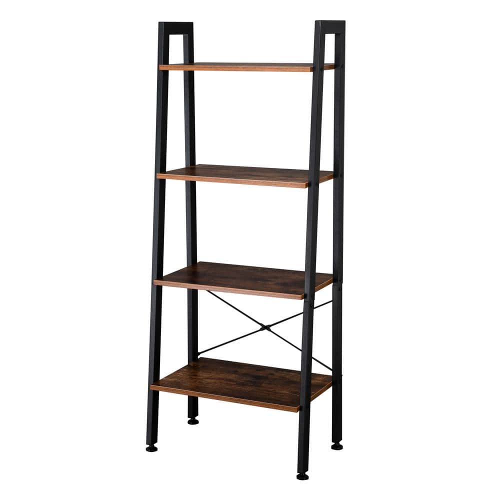 Industrial 54 in. Brown Wood 4 Shelf Standard Bookcase with Storage Shelves