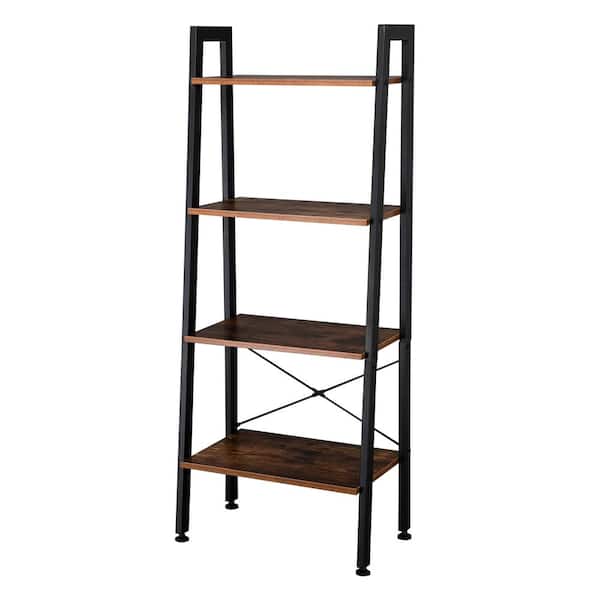 Karl home Industrial 54 in. Brown Wood 4 Shelf Standard Bookcase with Storage Shelves