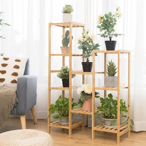 45 in. x 11 in. x 32 in. Natural Wood Plant Stand Utility Shelf Free Standing Storage Rack Pot Holder (9-Tier)