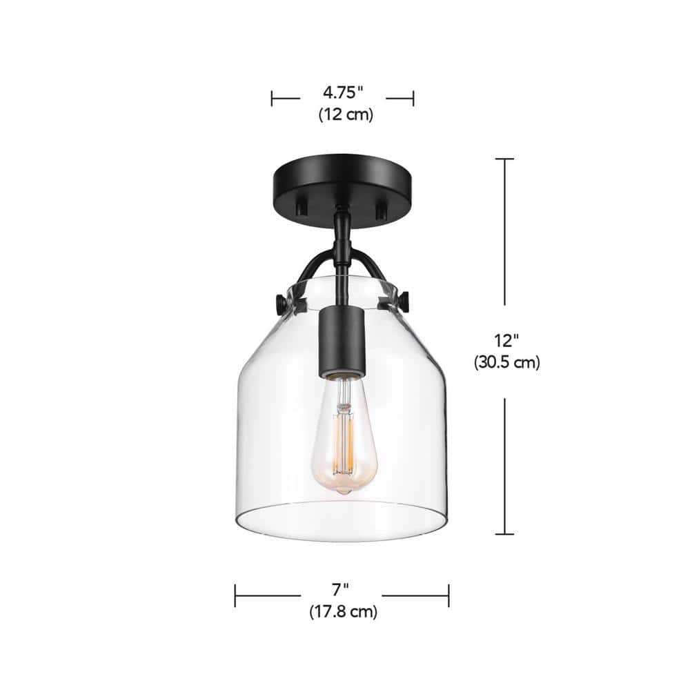 Matte Black Flush Mount Ceiling Light with Clear Glass Shade