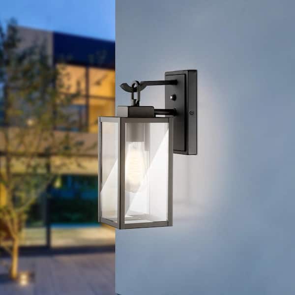6 in. Black 1-Light Outdoor Wall Sconce with Dusk to Dawn Sensor