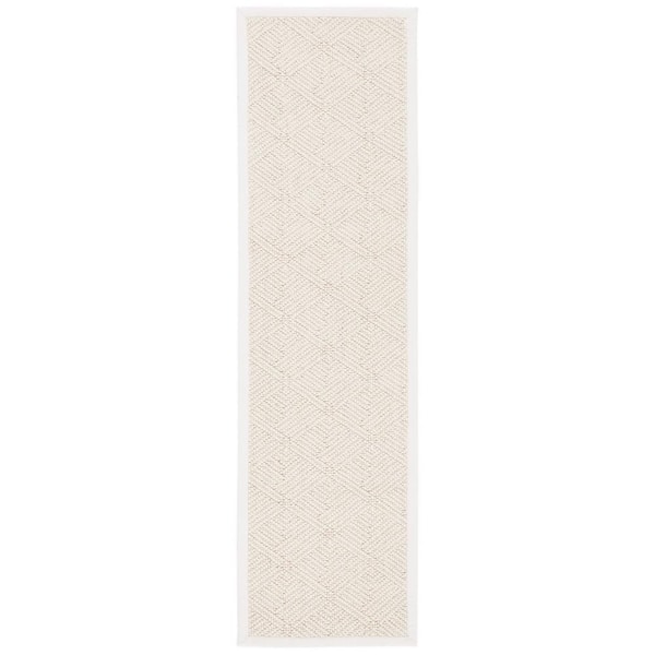Natural Fiber 2 ft. x 12 ft. Ivory Diamond Border Runner Rug