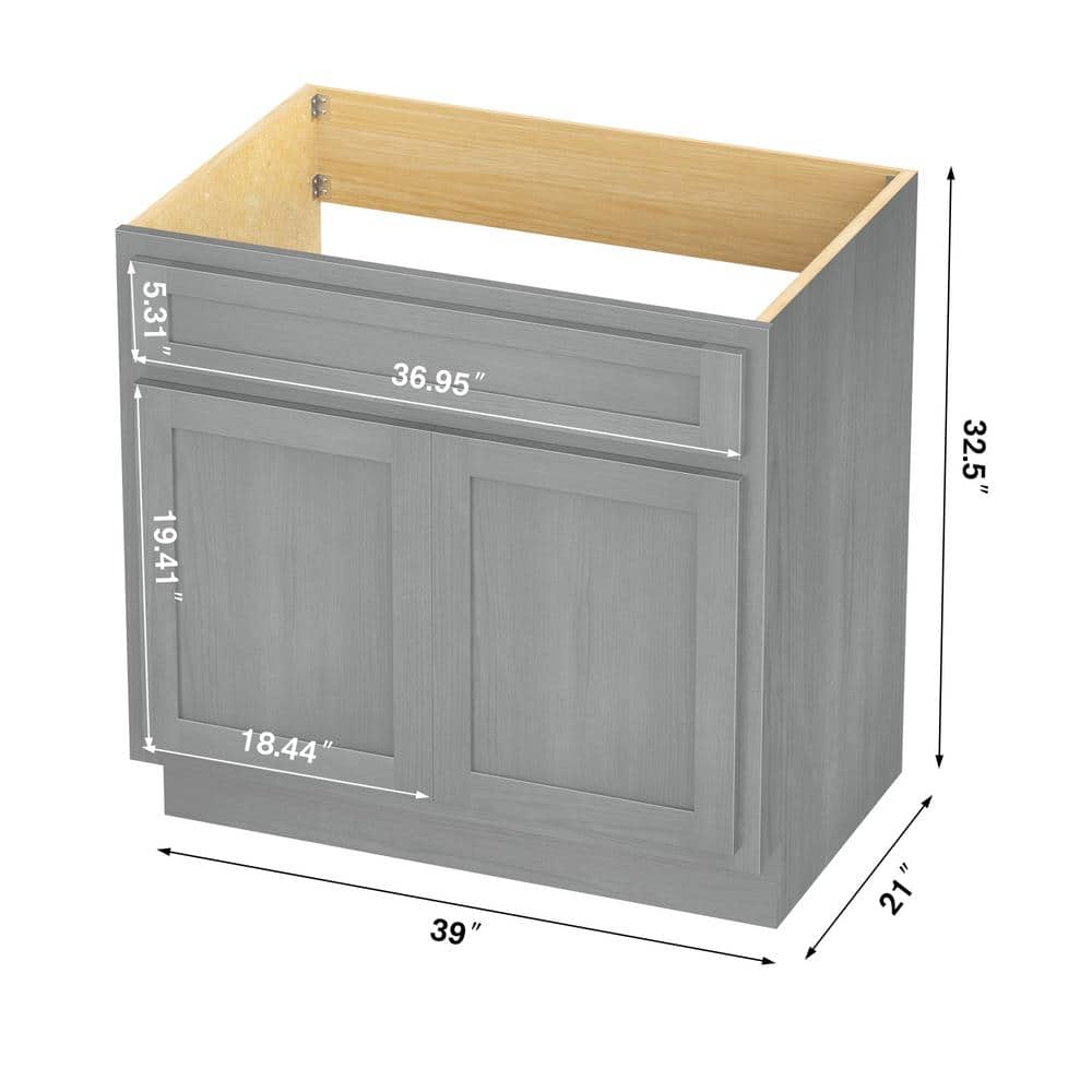 Silver 39 Inch Shaker Style Bathroom Vanity Cabinet