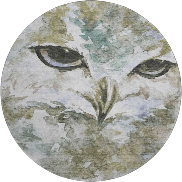 Mayfield Premium Machine Washable Abstract AMF2274 Taupe 8 ft. x 8 ft. Round Rug