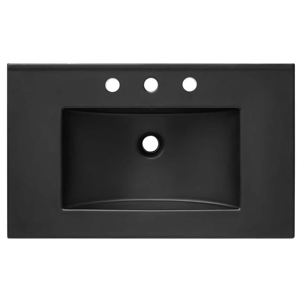 Cayman 30" Black Ceramic Rectangular Bathroom Sink