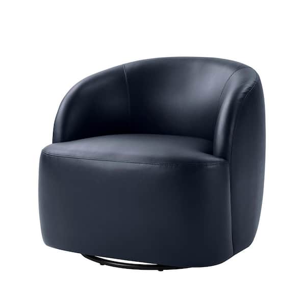 JAYDEN CREATION Braisee Modern Navy Faux Leather Barrel Chair with
