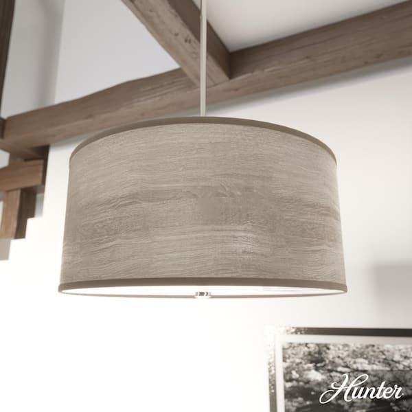 Hunter Solhaven 3-Light Brushed Nickel Shaded Pendant Light with Hardback Shade