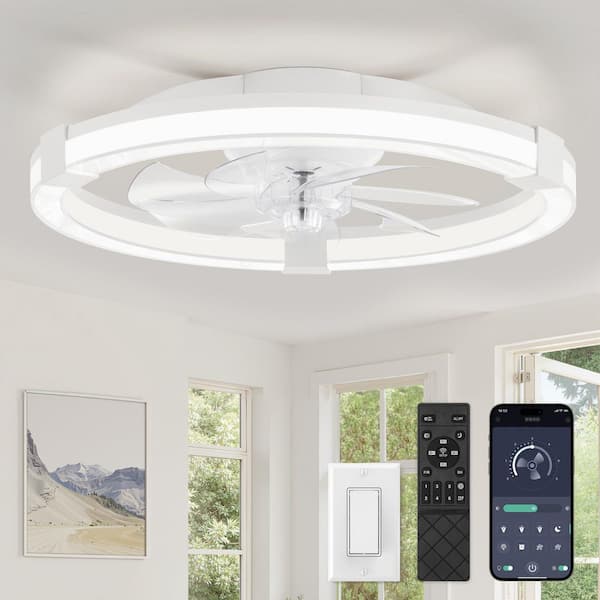20 In Indoor/Outdoor Flush mount Ceiling Fan with LED Light Remote/APP Reversible Quiet DC Motor 3CCT for Bedroom White