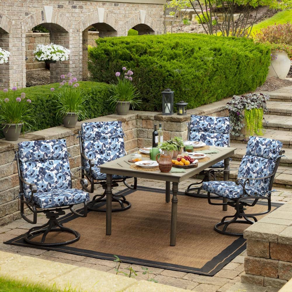 Blue Garden Floral High Back Outdoor Dining Chair Cushion