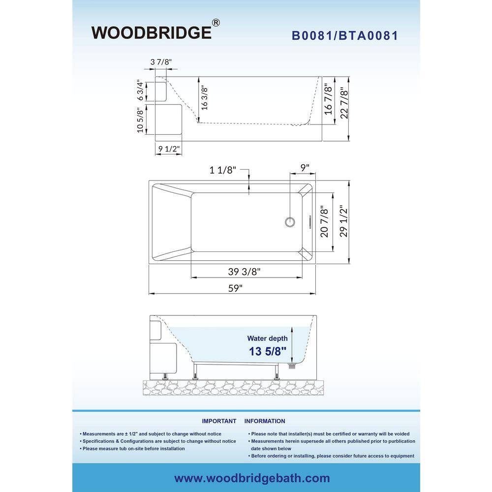59'' x 29.5'' Freestanding Rectangular Acrylic Soaking Bathtub with Built-In Storage
