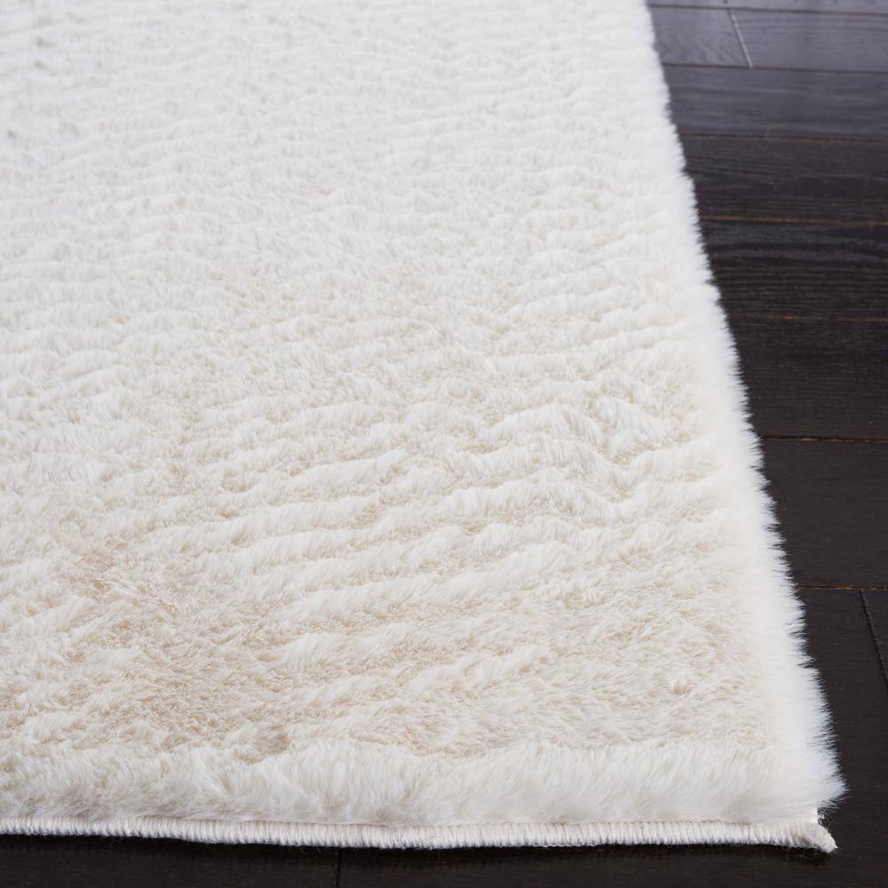 Off-White Faux Rabbit Fur Non-Slip Runner Rug, 2'3" x 6'