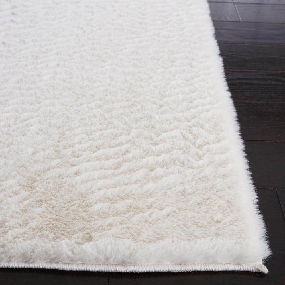 Off-White Faux Rabbit Fur Runner Rug, 2'3" x 8'