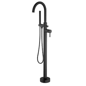 Amani Single-Handle Freestanding Roman Tub Faucet with Round Spout and Hand Shower in Matte Black