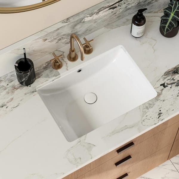 Los Flexi 22 in. Undermount Rectangular Bathroom Sink, Under Counter Lavatory Basin with Overflow Drain in White Ceramic