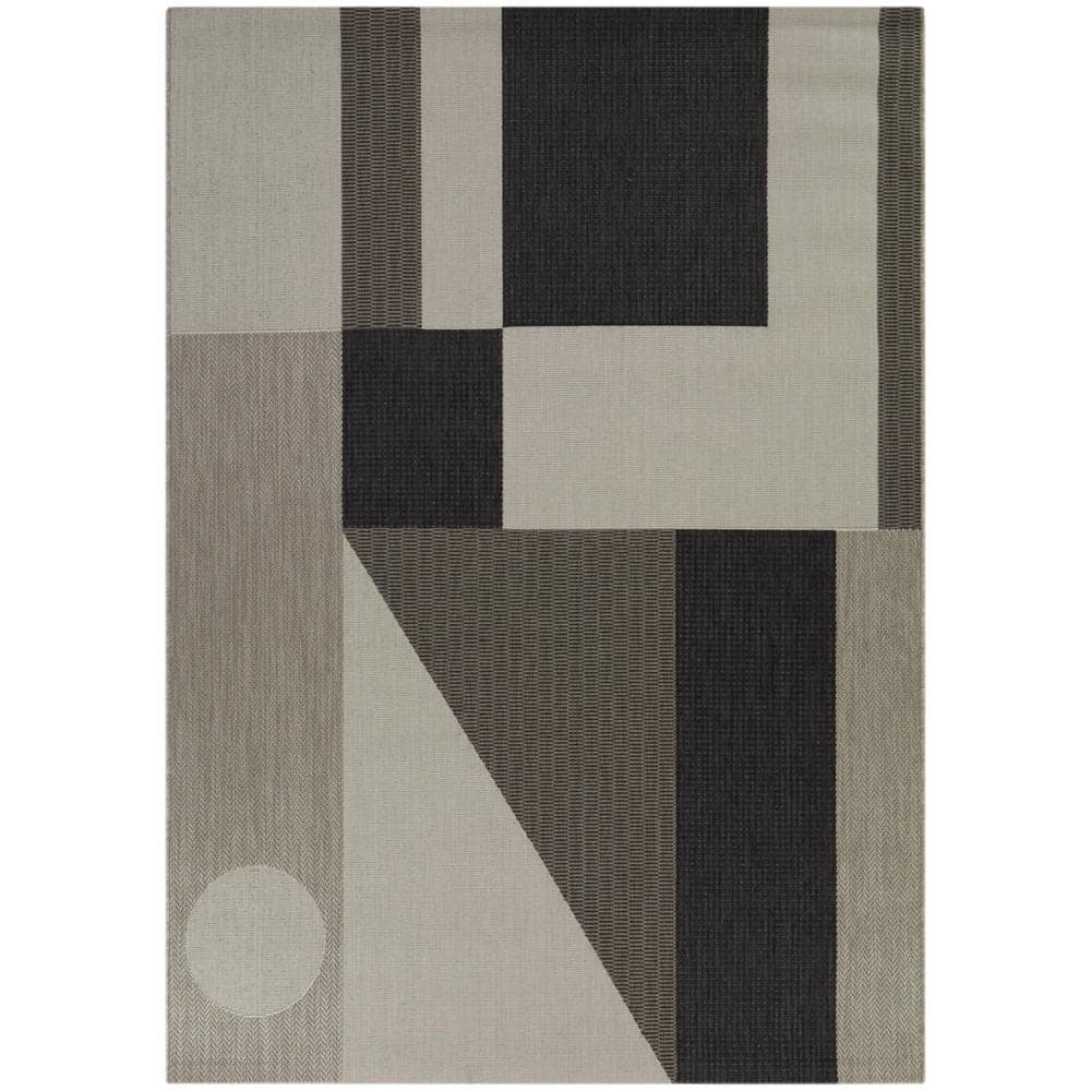 Galvin Tan and Black Geometric Synthetic Indoor/Outdoor Area Rug