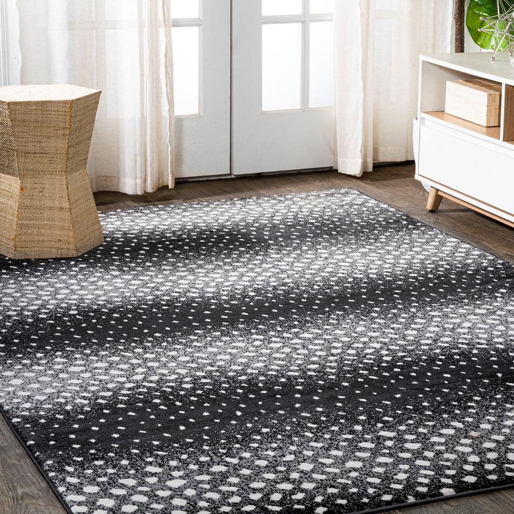 Antelope Abstract Black and Cream Synthetic 5x8 Area Rug