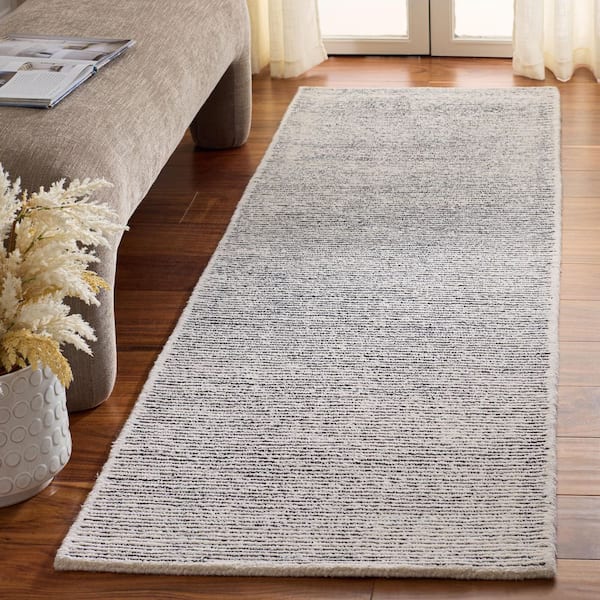 Abstract 2 ft. x 8 ft. Ivory/Black Modern Distressed Runner Rug