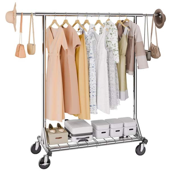 Clothes Rack with Wheels, Heavy Duty Clothing Garment Rack, Commercial Clothing Rack for Clothes , 450 lbs. Silver