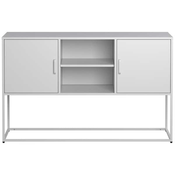 White 29.5 in. H 2 Silent Magnetic Door Accent Storage Cabinet with Anti-Tipping Device