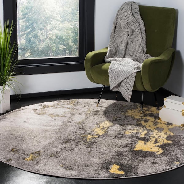 Adirondack Gray/Yellow 10 ft. x 10 ft. Distressed Abstract Round Area Rug