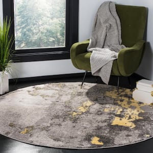 Adirondack Gray/Yellow 4 ft. x 4 ft. Round Abstract Area Rug