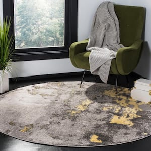 Adirondack Gray/Yellow 6 ft. x 6 ft. Round Abstract Area Rug