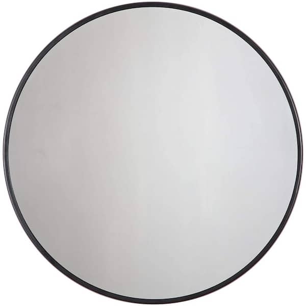HUOVTR SDKOA 30.1 in. H x 30.1 in. W Black Modern Style Metal Frame Round Mirror