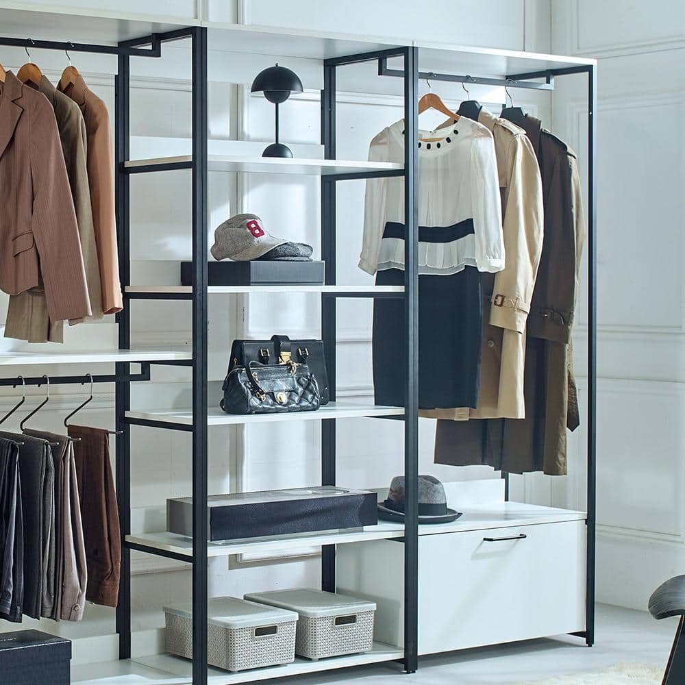 Fiona White Freestanding Walk-In Closet System with Metal Frame
