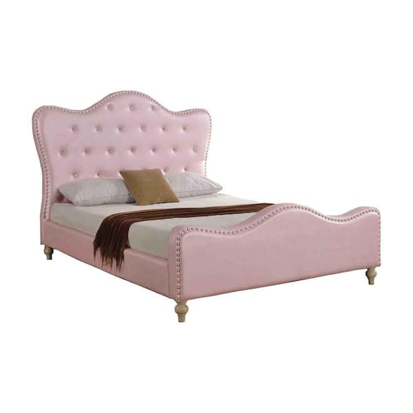 Best Master Furniture Sammy Pink Faux Leather Frame Full Panel Bed