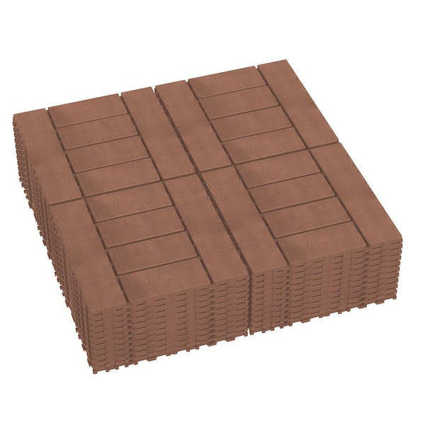 Afoxsos 12 in. x 12 in. H-Style Patio DIY Module Interlocking Deck Tile in Red Brown, Quick and Easy to Install (44-Piece)