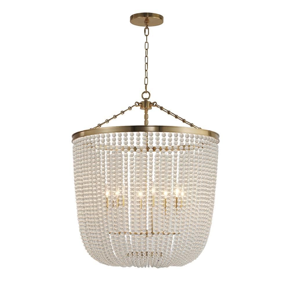 8-Light Gold Chandelier With Clear Beaded hanging Glass