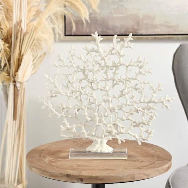 Litton Lane 3 in. x 16 in. White Resin Coral Sculpture with Clear Resin Base