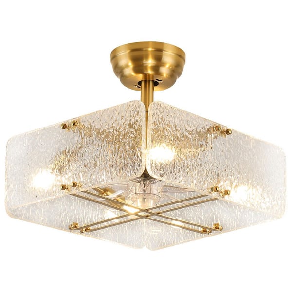 15.7 in. Indoor Gold Ceiling Fan 4-Light with Remote Chandelier Caged Ceiling Fan