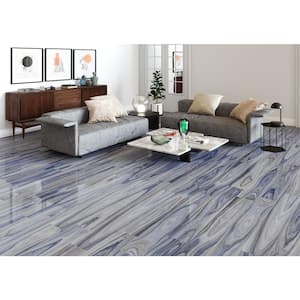Take Home Sample - Dellano Exotic Blue 4 in. x 4 in. Polished Porcelain Floor and Wall Tile