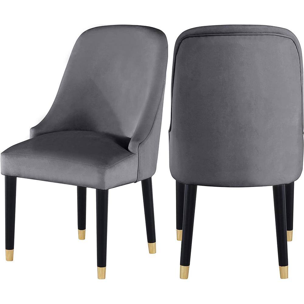 Gray Velvet Upholstered Armless Side Chair with Gold-Tipped Legs