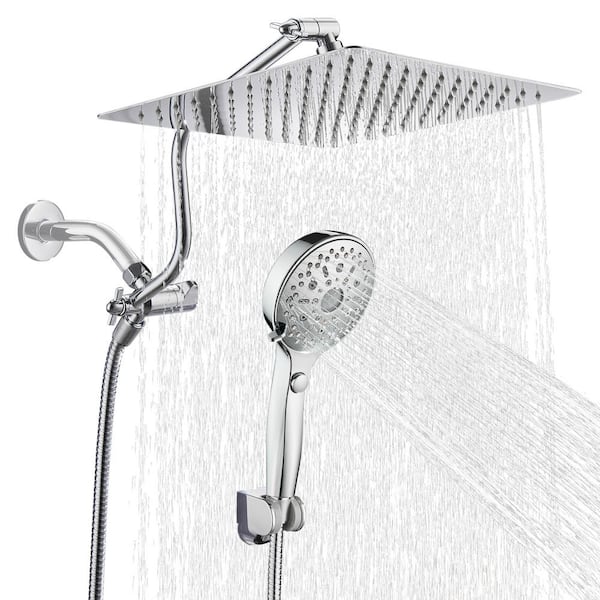 Heemli Rainfall Shower Head Combo 12-Spray 12 in. Wall Mount Dual Shower Heads and Handheld Shower Head with 1.8 GPM in Chrome