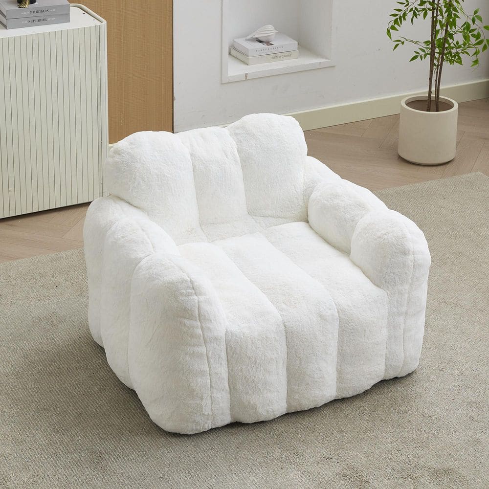 41.34 in. W White Faux Fur Medium Bean Bag for Living Room, Bedroom