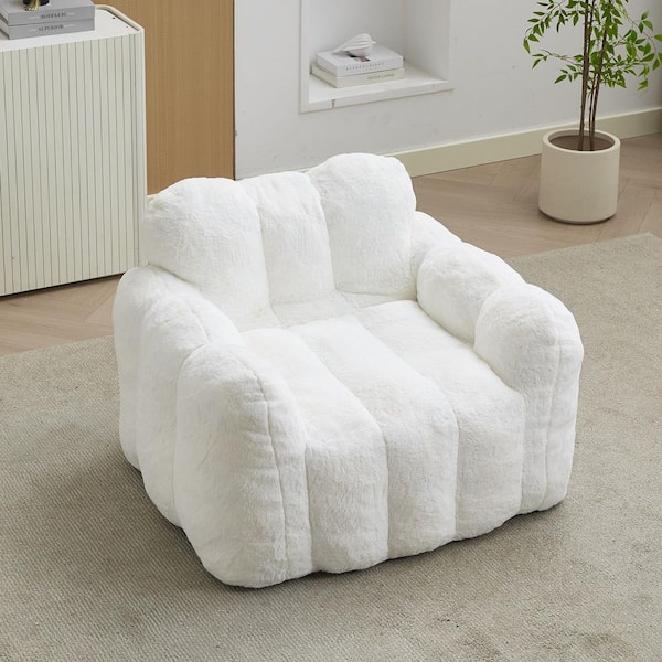 41.34 in. W White Faux Fur Medium Bean Bag for Living Room, Bedroom
