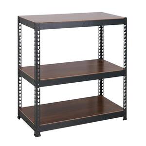 Pragmatic 35.4 in. Black Wood and Metal 3-Shelf Etagere Bookcase with Open Back