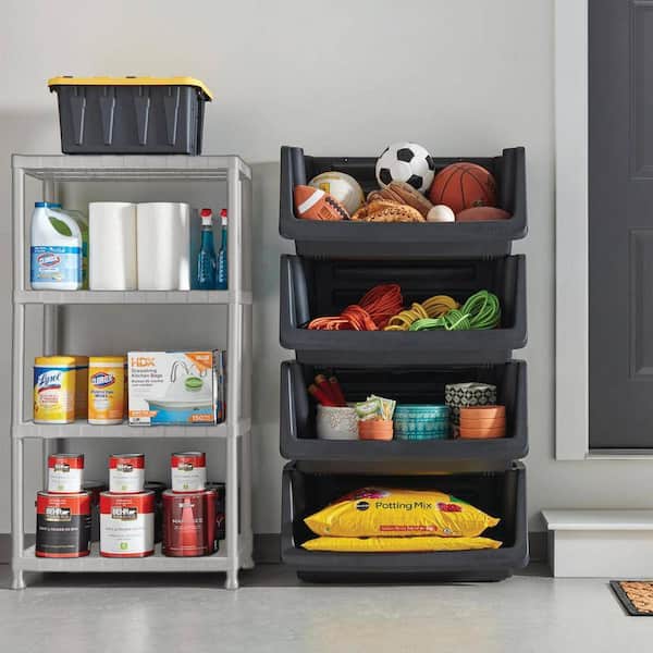 4-Tier Easy Assembly Multi-purpose Plastic Garage Storage Shelving Unit in Gray (28 in. W x 52 in. H x 15 in. D)