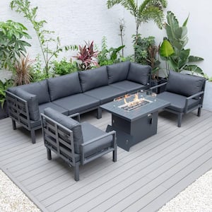 Hamilton 7-Piece Aluminum Modular Outdoor Patio Conversation Seating Set With Firepit Table & Cushions in Black