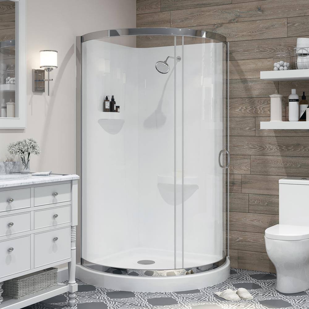 OVE Decors Breeze 38 in. L x 38 in. W x 77.36 in. H Corner Shower Kit with Clear Framed Sliding Door in Chrome, Grey -  Breeze 38'' w/w