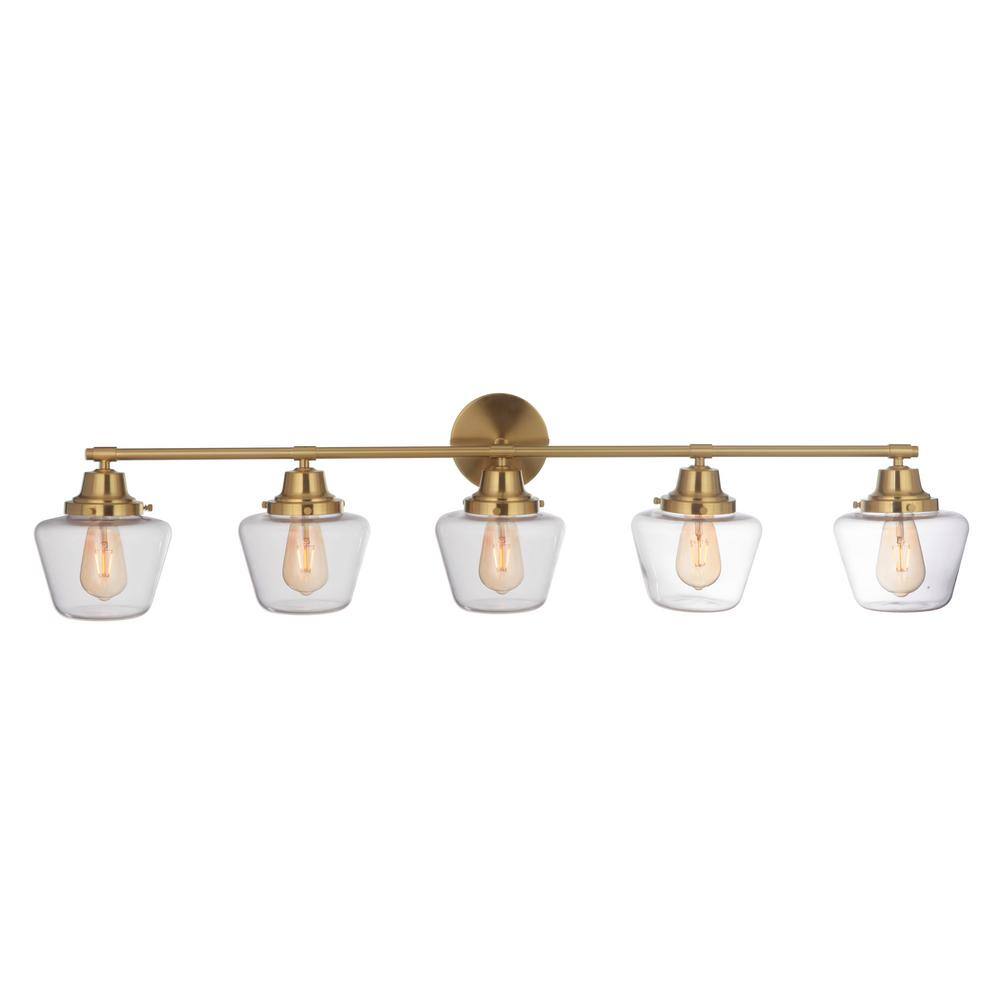 Essex 48'' Satin Brass 5-Light Vanity with Clear Glass Shades