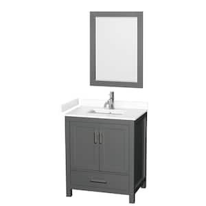 Sheffield 30 in. W x 22 in. D x 35.25 in. H Single Bath Vanity in Dark Gray with White Cultured Marble Top & 24" Mirror